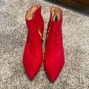Red suede heal boots from Target.